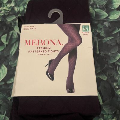 Merona premium patterned tights control top new med/large Burgundy Bergamot